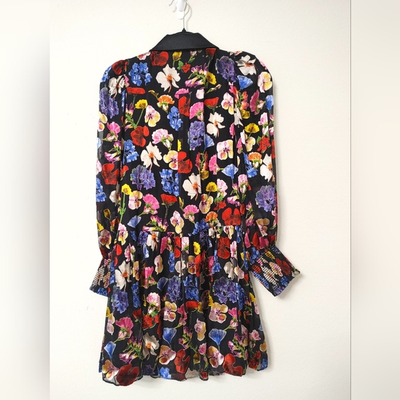 Alice + Olivia Multicolor Floral Long Sleeve BERTHA MINI SHIRT DRESS - Picture 12 of 12
